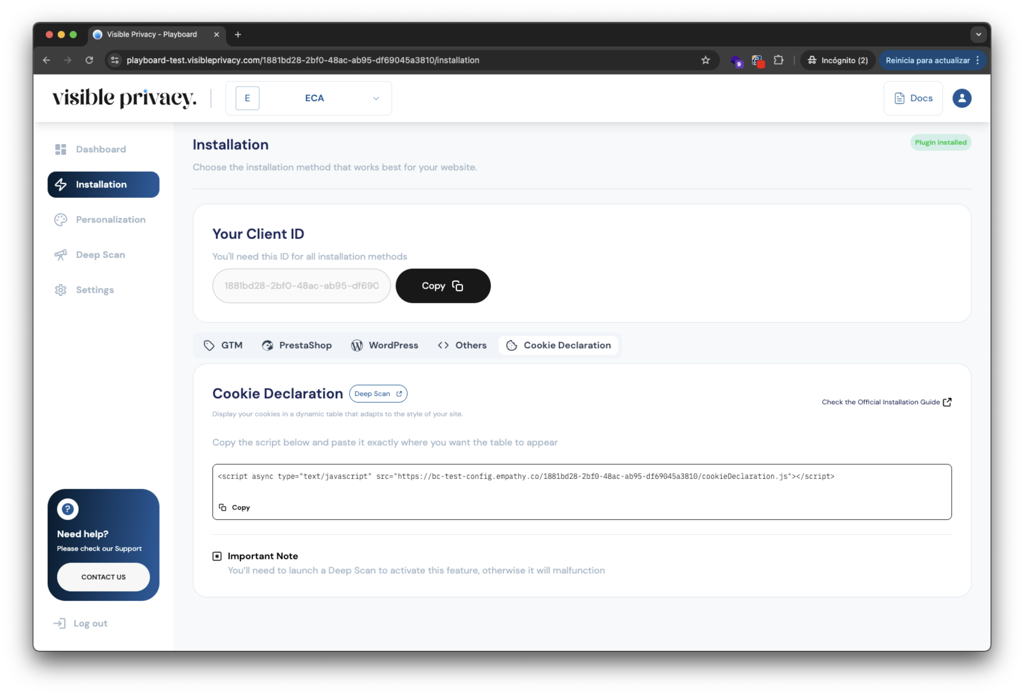 Visible Privacy Playboard - Cookie Declaration