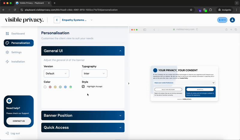 Visible Privacy Playboard - Personalization CSS Selector