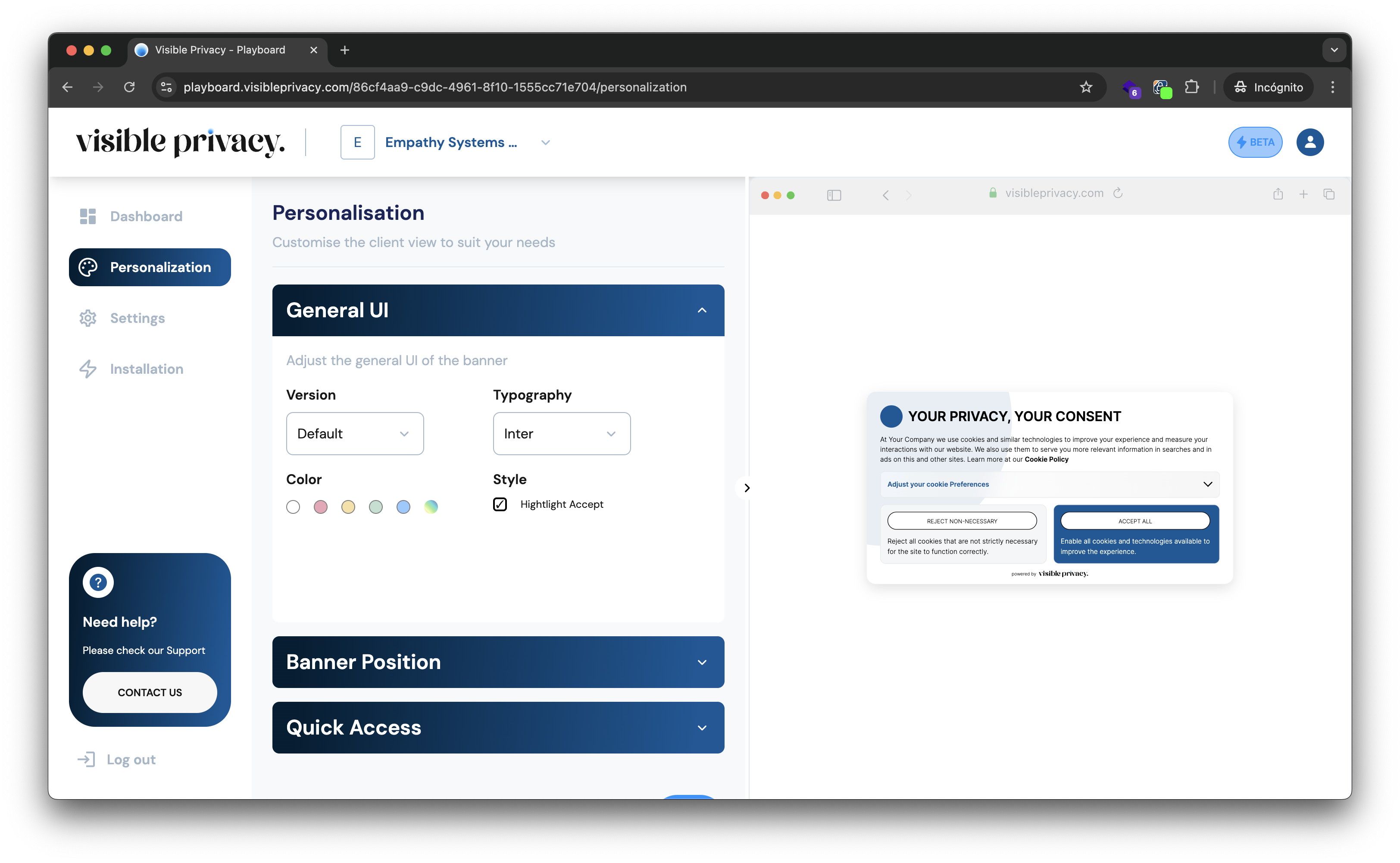 Visible Privacy Playboard - Personalization Step 1