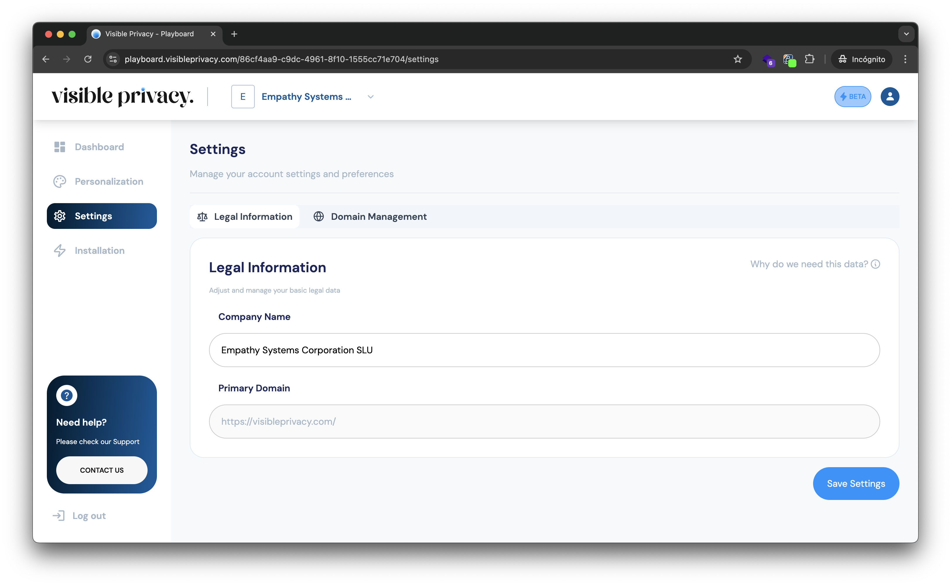 Visible Privacy Playboard - Settings Step 1